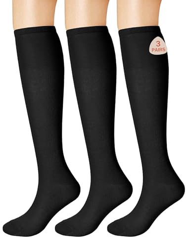 Buauty Women's Knee High Casual Tube Socks - Athletic Solid & Striped Sport Outdoor Fashion (3 Pairs)
