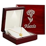 Custom Wooden Jewelry Gift Box with Light, Wood Case for Necklace, Bracelets, Personalized Engraved, Customized Name and Birth Flower Women, Mom, Birthday Gifts