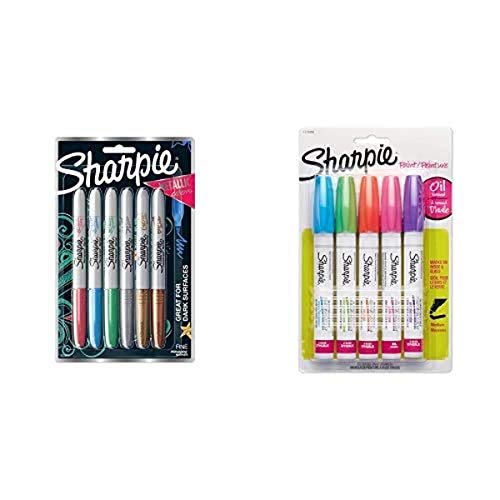 Sharpie Metallic Permanent Markers, 6 Count With Sharpie Oil Based Paint Marker, 5 Count
