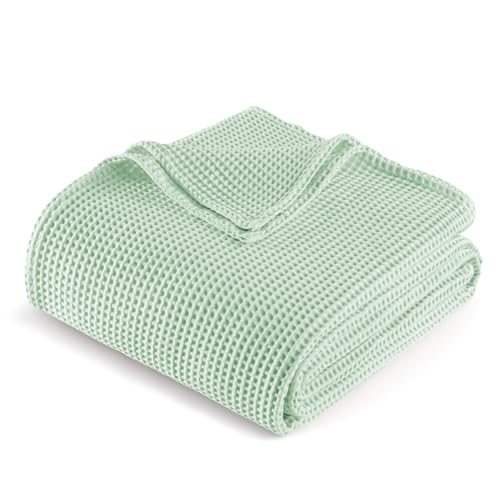Exclusivo Mezcla 100% Cotton Muslin Gauze Waffle Weave Throw Blanket, Soft Lightweight and Breathable Knit Blanket for Couch, Sofa, Office, All Season, 127x178 CM, Sage Green