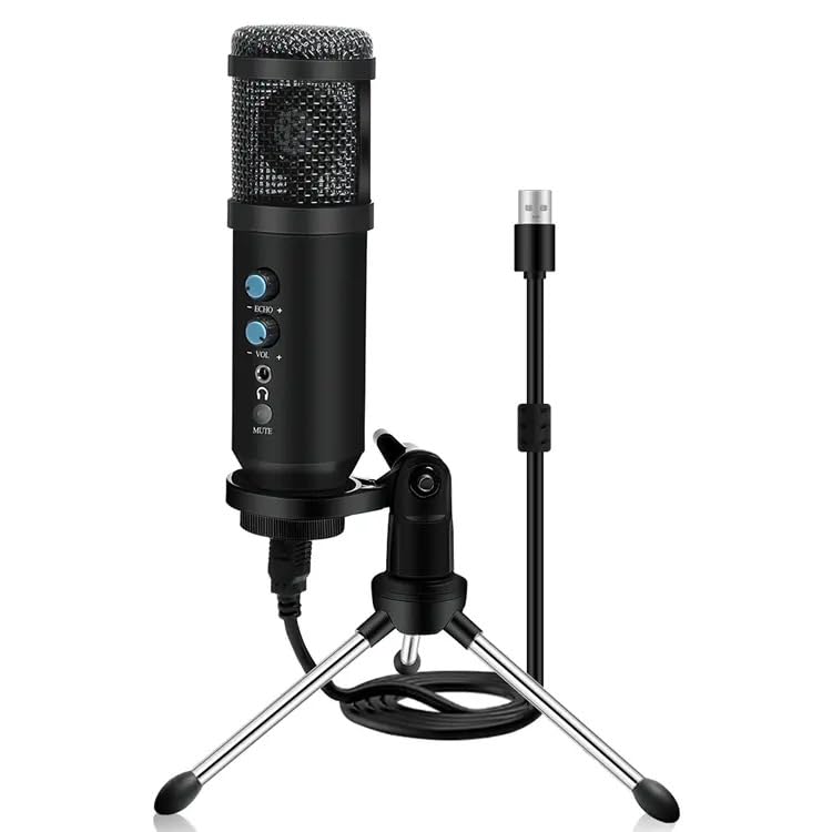 XIKKART Mic for PC, UD-900 FX USB Condenser Gaming Mic, Studio Microphone with Tripod Stand, Echo/Volume/Mute Button, Gain Control, Noise Cancellation Mic, Recording Mic for Laptop, Pc, Plug and Play