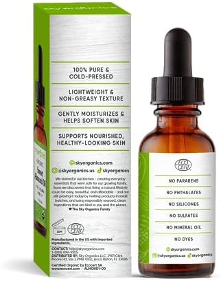 Sky Organics Organic Sweet Almond Oil, Soft & Soothe Body Oil for Skin Soothing, Moisture and Softness, For Rough, Dry & Sensitive Skin, 100% Pure Hexane-Free Vegan & Cruelty Free Body Care, 1 fl. Oz