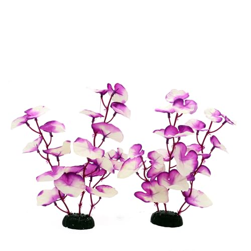 Image of Silk Aquarium Plants for Betta Fish Tank, Purple-White, 8 Inch | 2 Pcs, Aquatic Water Grass Decoration, Small