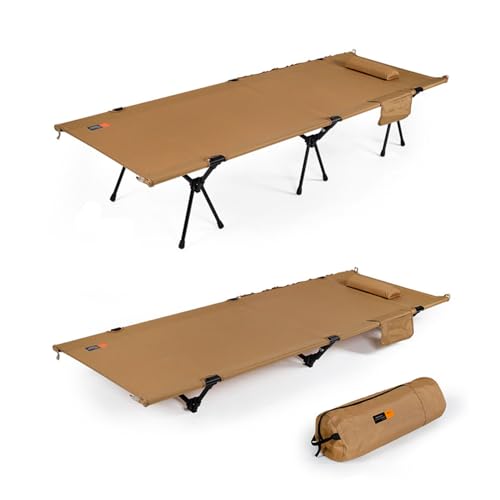 NORDPEAK Folding Camping Cot with Pillow, 2-in-1 Height Adjustable Bed, Portable Lightweight 6.4lbs, with Carry Bag, Beach Cot for Camping, Fishing, Outdoor, Supports up to 551lbs