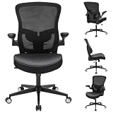 Heavy Duty Office Chair, 400lbs Ergonomic Desk Office Chair for Heavy People, Home Office Desk Chairs with Flip-Up Arms Computer Executive Task Chair with Adjustable Lumbar Support