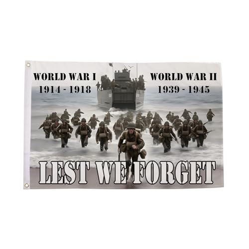 Flagtex D-Day Lest We Forget Flag 5ft x 3ft (150cm x 90cm) Remembrance WW2 Normandy Landing Military | Premium Polyester Brass Eyelets | Veteran Memorial Display Banner