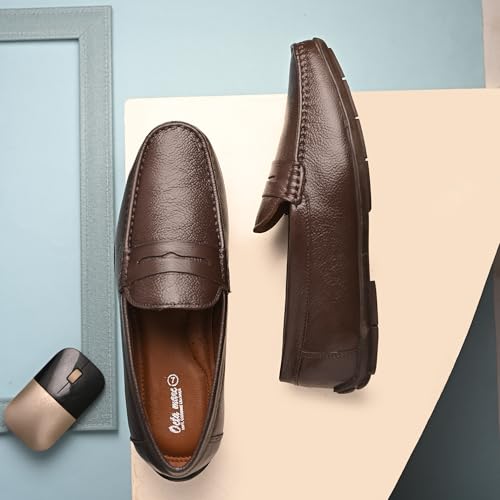 Image of Octa marc Men's Genuine Leather Loafer Shoes | Natural Rubber Sole with Soft Cushioned Insole | Classic Slip-On Design for Office, Party, Formal & Casual Wear