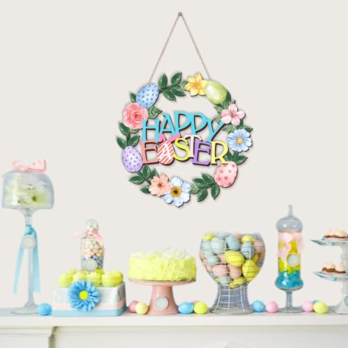 Easter-Decorations-Wreath-Hanging-Door-Sign-Happy-Easter-Eggs-Flowers-Leaves-Wooden-Door-Sign-Welcome-Seasonal-Spring-Easter-Wreath-Sign-for-Easter-Tree-Door-Wall-Party-Supplies Easter Decorations Wreath Hanging Door Sign Happy Easter Eggs Flowers Leaves Wooden Door Sign Welcome Seasonal Spring Easter Wreath Sign for Easter Tree Door Wall Party Supplies