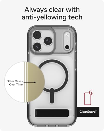 Image of ZAGG Santa Cruz Snap Case with Kickstand for iPhone 17 Pro Max - Jet Black, Drop Protection (13ft /4m), MagSafe Charging Compatible, ClearGuard Anti-Yellowing Technology, Scratch Resistant Phone Case