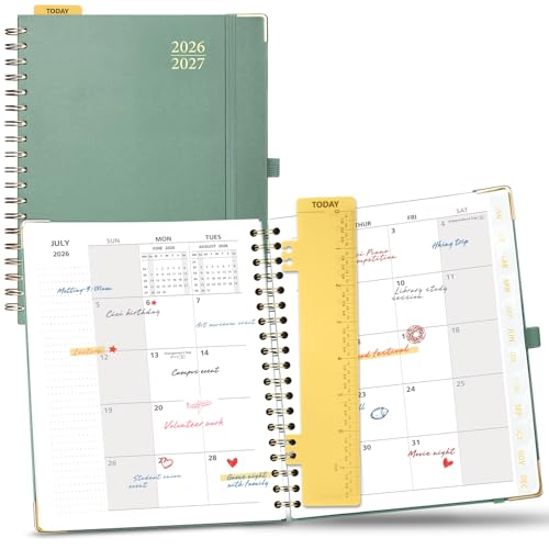 POPRUN 2026-2027 Monthly Planner, 18 Month Calendar (July 2026-Dec 2027), 7.5" x 9.5" B5 Spiral Hardcover Organizer with Dotted Note Pages, Professional Appointment Book for Business Office,