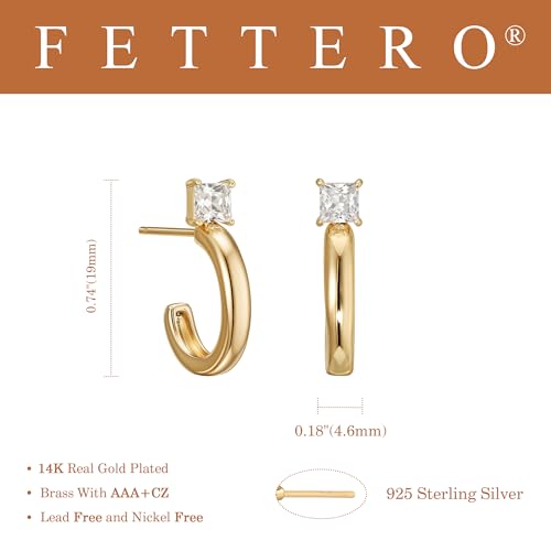 FETTERO Gold Hoop Earrings for Women, 14K Gold Plated Open C Shape Hoops Lightweight Chunky Gold Earrings, Hypoallergenic Gold Earrings for Women Ear Piercing Jewelry Gifts