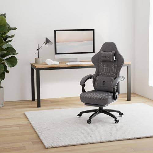 Sedia da gioco con cuscino primaverile, da corsa, con massaggio, ergonomica, con poggiapiedi, in pelle PU, grigio - Sedia gaming - Immagine 1