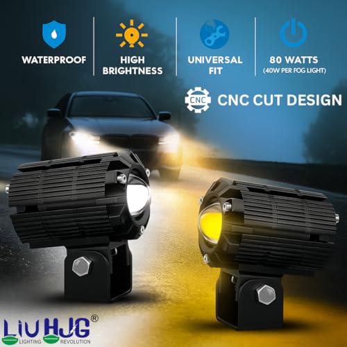 Image of LIU HJG CNC Cut Design New Mini Drive High Brightness Waterproof & Heat Dissipation Cooling Fan 80W 12V DC Power Yellow, White & Red Devil Light Reflection Universal fit For All Bikes & Cars (Pack 2)