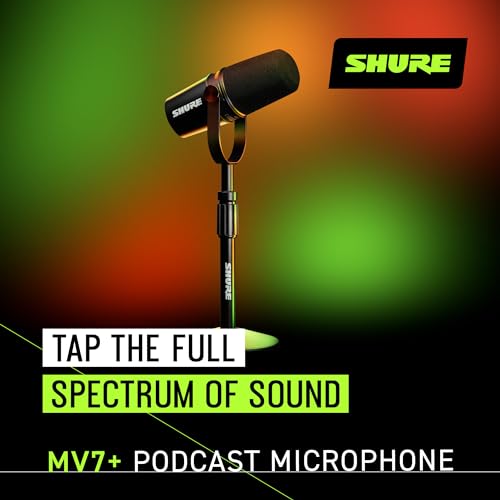 Image of Shure MV7+ Podcast Dynamic Microphone with Stand - OBS Certified, Enhanced Audio, LED Panel, USB-C & XLR Outputs, Auto Level Mode, Digital Pop Filter - for Podcasting, Streaming, and Recording, Black