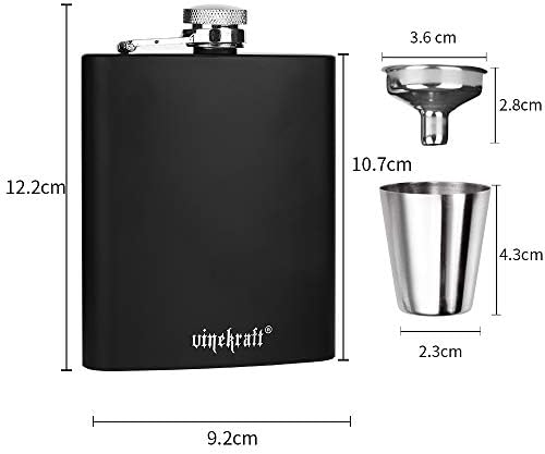 Vinekraft Hip Flask 7 oz, Stainless Steel Whiskey Flask for Men, Pocket Alcohol Flask with Funnel and 2 Glasses