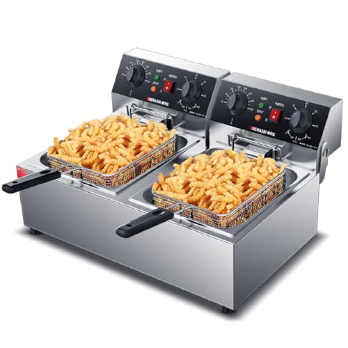 Freidora De Doble Tanque De Calentamiento RáPido, 2 Tanques De Aceite De 10 L, Temporizador Y Temperatura Ajustable, Acero Inoxidable, Calentamiento RáPido De 3000 W,220V