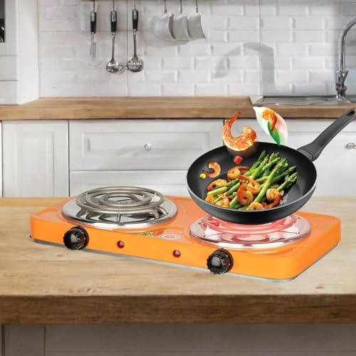 Plaques de cuisson électriques à double brûleur pour comptoir, 2 brûleurs, en acier inoxydable, 2 000 W, appareils électriques, brûleur spiralé – Image 3
