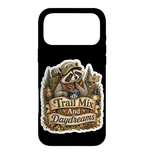 Trail Mix And Daydreams raccoon hiker snacks outdoorsy �X�}�z�P�[�X iPhone 17 Pro Max �p