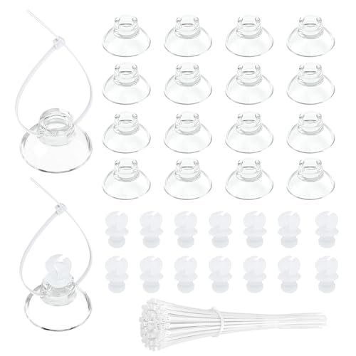 Image of Pawfly 30 Pack Aquarium Suction Cups with Clips and Adjustable Zip Ties Cables Fish Tank Tools for Binding Moss Holding Airline Tubing Decorations Shrimp Nests and Reptile Hammocks