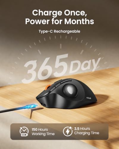 ProtoArc EM02 Wireless Trackball Mouse, 0/15° Adjustable Angle, Gray - image 7