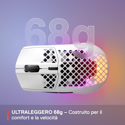 Aerox 3 Wireless - Mouse da gioco RGB traforato - Design ultraleggero e resistente all'acqua - Sensore ottico TrueMove Air da 18K DPI - Snow - Mouse gaming - Immagine 4