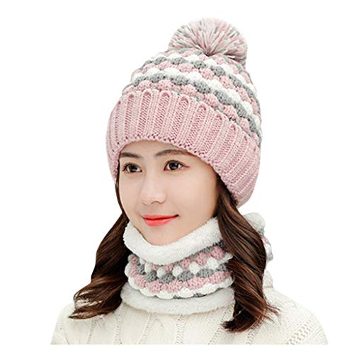 INLLADDY - Conjunto de gorro y bufanda para mujer Rosa claro. 40