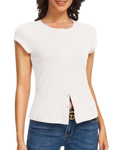 Tee shirt femme ete leger col rond et top chic manches courtes tendance