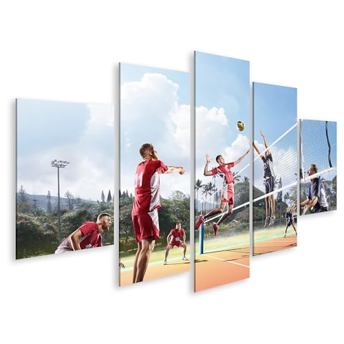 Tableau sur toile volley-ball 5 pièces grand format déco sport salon