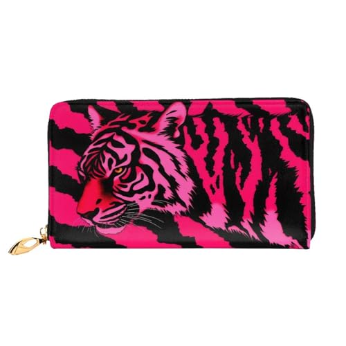 Zebra Tiger Leopard Pink Long Leather Wallet,Large Capacity Soft Pu Leather Purse For Women With Multiple Card Slots Phone Pocket And Zipper Coin Purse Stylish Phone Card Holder Clutch