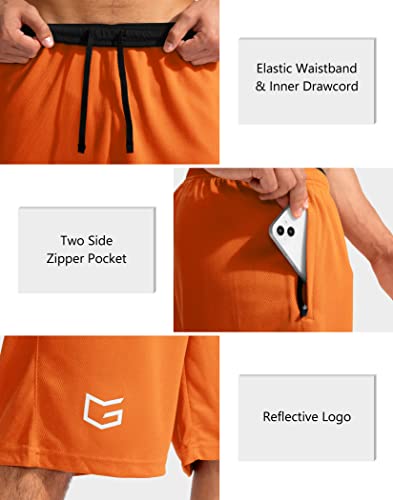Men's Basketball Shorts With Zipper Pockets Lightweight Quick Dry 11" Long Shorts For Men Athletic Gym(Orange,Xl) #TOP2
