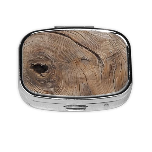 木目プリントピルボックス トラベルスクエアピルオーガナイザー ポータブルピルケース ミラーと2つのコンパートメント付き