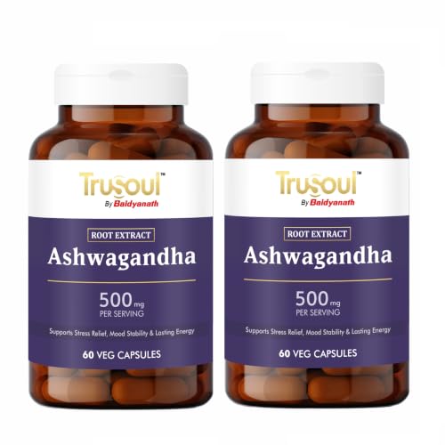 Image of Baidyanath Trusoul Ashwagandha 60 Veg Capsules | Supports Stress Relief Mood Stability | Rich in Antioxidants (Pack of 2)