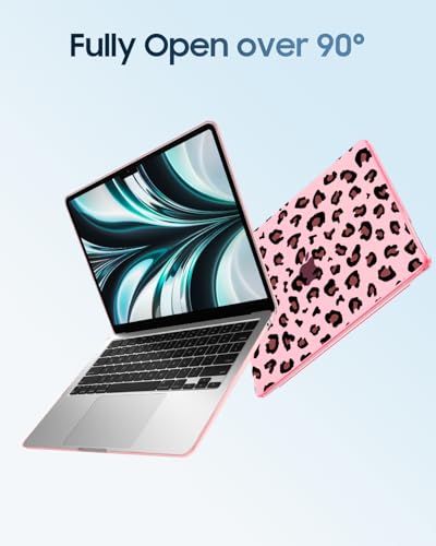 Image of Fintie Case for MacBook Air 13.6 A3449 /A3240 /A3113 /A2681, Pink Leopard | 2022-2026, M2 /M3 /M4 /M5, Snap-On Shell Cover, Full Port Access, Easy On /Off, Lightweight