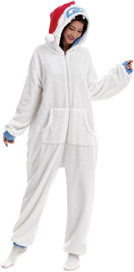 HSCTEK Fuzzy Teddy Fleece Adult Snow Monster Onesies Costume with Hoodie - Image 3