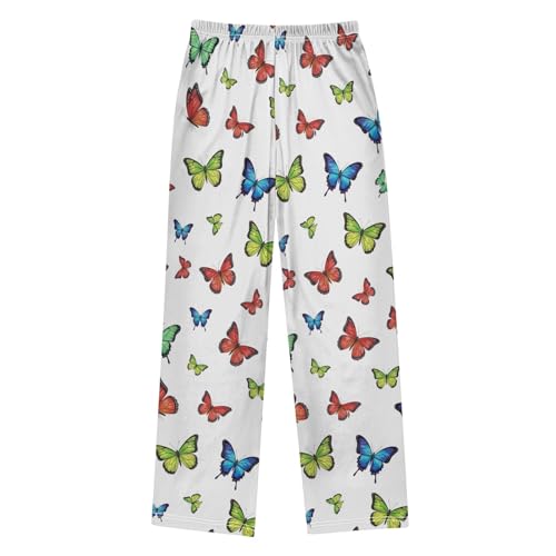 Boys Elastic Waist Pants Butterfly White Pants for Teens Boys with Pockets Size 6-82