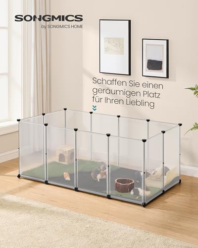 SONGMICS Kleintiergehege mit Bodenplatten, Laufstall mit Abnehmbarer und wasserfester Unterlage, Gehege für Hamster, Kaninchen, Meerschweinchen, 145 x 73 x 57 cm, weiß LPC013W01
