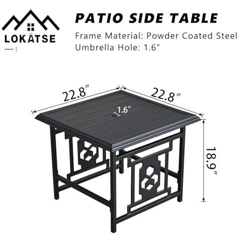 Image of Patio Side Bistro Table Stand with Umbrella Hole Base Outdoor Garden Pool, 21.8(L) x 21.8(W) x 18.5(H) inch, Black