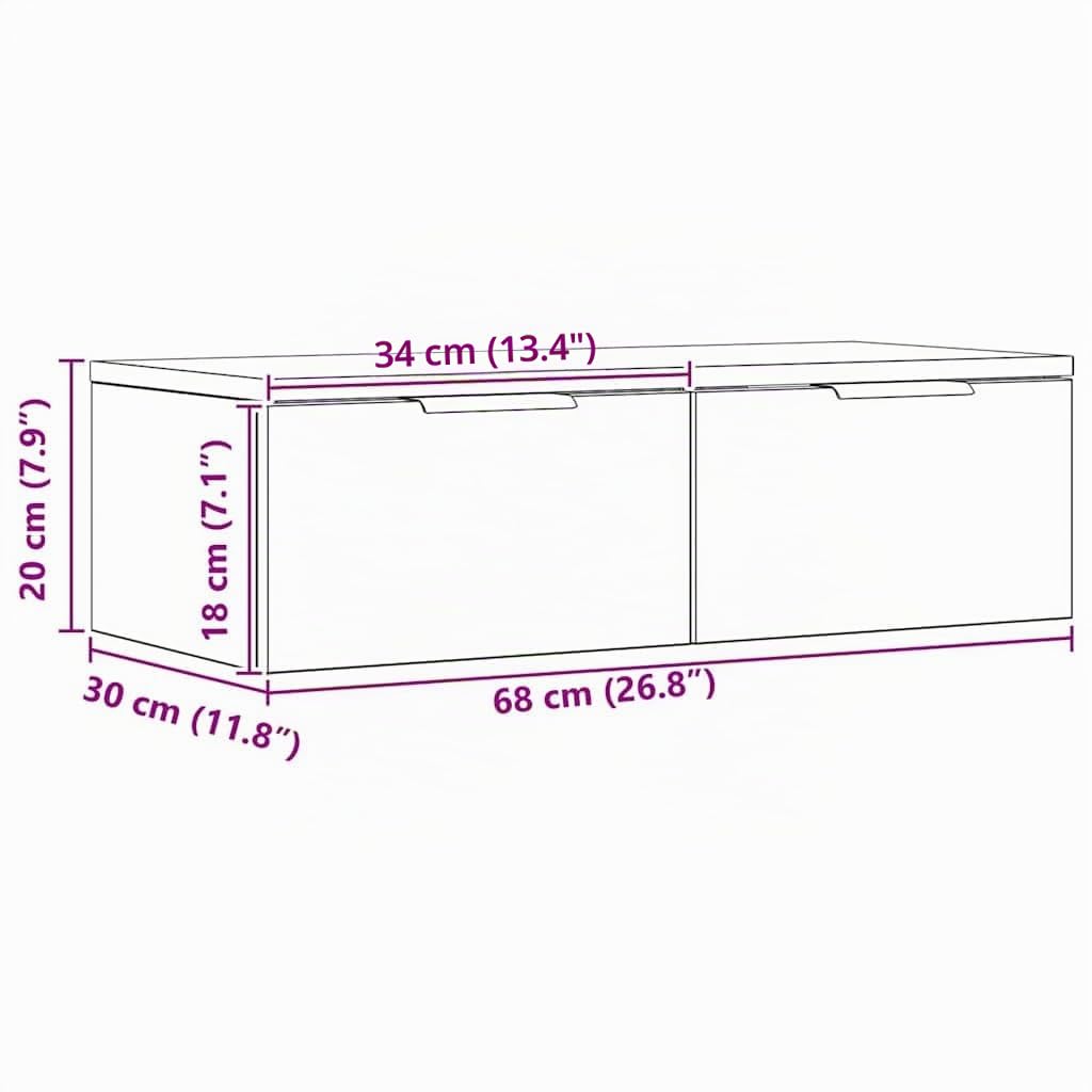 vidaXL Armario de Pared Madera de ingeniería Roble Artisan 68x30x20 cm, Mueble de Pared, Armario de Pared para TV, Estante Flotante, Armario Colgante