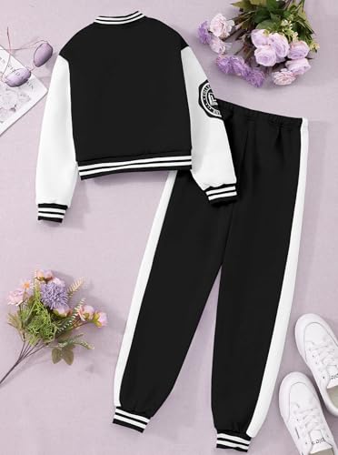 Hilinker Girls Outfits 2 Piece Activewear Long Sleeve Baseball Jacket and Sweatpants Set Tracksuit2