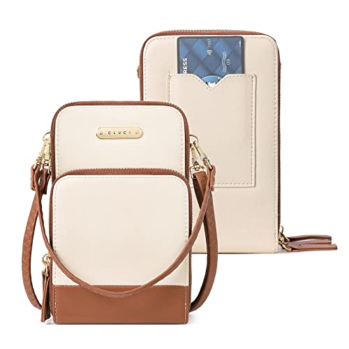 Cluci Small Crossbody Bag For Women Leather Cellphone Shoulder Purses Fashion Travel Designer Wallet Beige With Brown #TOP6