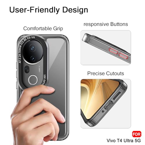 Image of TheGiftKart Hybrid Shockproof Back Cover Case for Vivo T4 Ultra 5G | Stylish Camera Border | Electroplated Buttons | Crystal Clear Hard Back Cover Case (TPU & PC, Smoked Bumper)