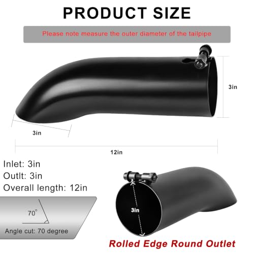 Image of 3 Inch Turn Down Exhaust Tip, 3 inch Inlet 3 inch Outlet 12 inch Overall Length