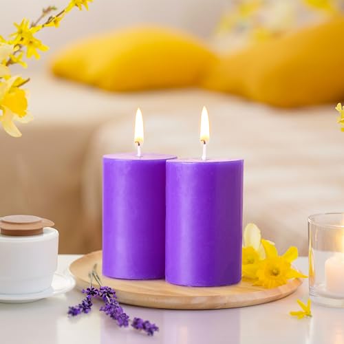 Image of IRIS Lavender Fragranced Pillar Candles | Pack of 2 | 120g Each | 2 inchx3 inch | Non-Toxic | Long-Lasting Scented Candle for Home, Bedroom & Gifting