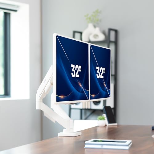 Image of VIVO Dual Monitor Stand, Fully Adjustable Arms for 17 to 32 inch Screens, Mechanical Articulating Desk Mount, Gaming and Office Setups, VESA 75x75, 100x100, Max 19.8 lbs, Classic, White, STAND-V002OW
