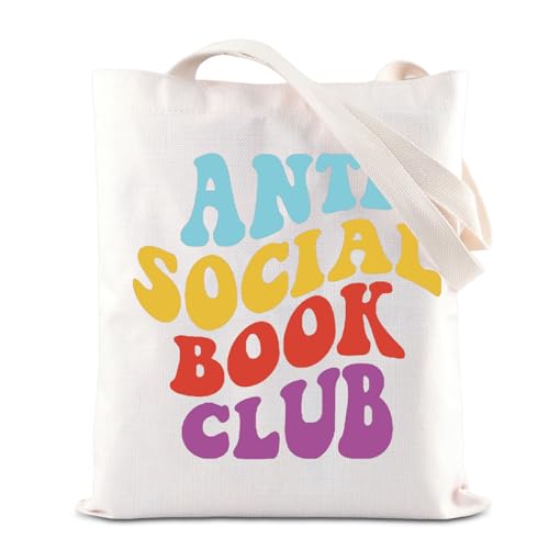 KUIYAI Anti Social Book Club Tote Bag Book Lovers GiftBook Readers Handbag Introvert Gift Funny Sarcastic Gift Bookish Shopping Bag (Anti Totebag)