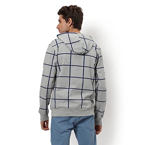 Image of CAHOOT Men's Dark Blue Zip-Front Hoodie with Contrast Drawstring for Casual Wear | Long Sleeve | Hooded Neck | Zipper Closure | Cotton Sweatshirt Crafted with Comfort Fit for Everyday Wear