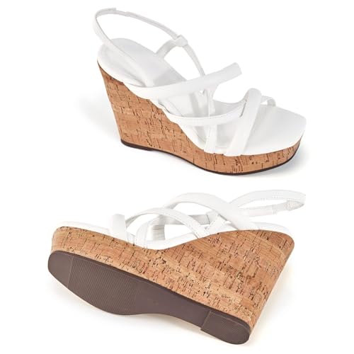 Image of Coutgo Women Platform Wedge Sandals Cork Slingback Wedges Espadrilles Heels Summer Shoes