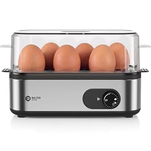 Balter Rapid Egg Cooker, 6 Egg Capacity Stainless Steel Boiler Egg Maker for Soft, Medium, Hard Boiled Eggs, Poached with Auto Shut-Off & Buzzer, Includes Omelet Bowl & Measuring Cup, BPA Free
