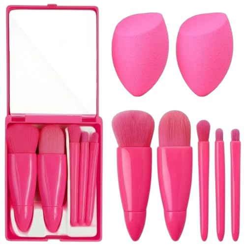 Image of Travel Makeup Brush Set - Mini Portable Cosmetic Brushes Kit for Face Eye Foundation, For Eyeshadow And Easy Blending - Compact Beauty Tools (Rose Red, 7 Piece Set)