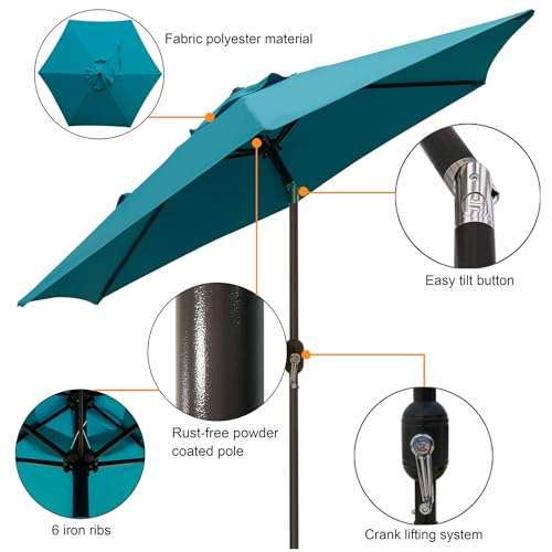 Image of Blissun 7.5 ft Patio Umbrella, Yard Umbrella, Outdoor Market Umbrella with Push Button Tilt Crank (Cerulean)